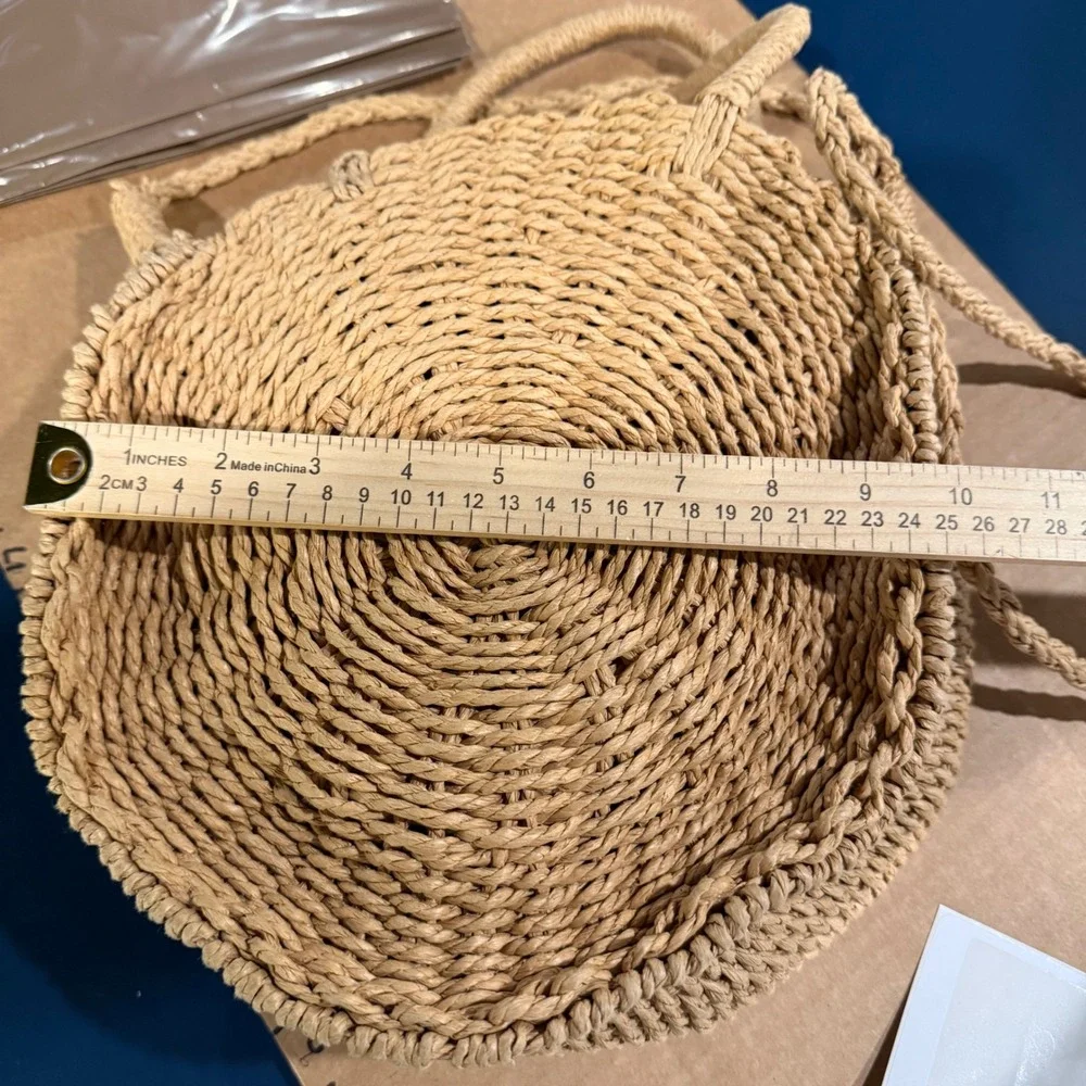 Natural Woven Straw Round Crossbody Bag Handbag Circle Boho Beach Summer‎ Purse